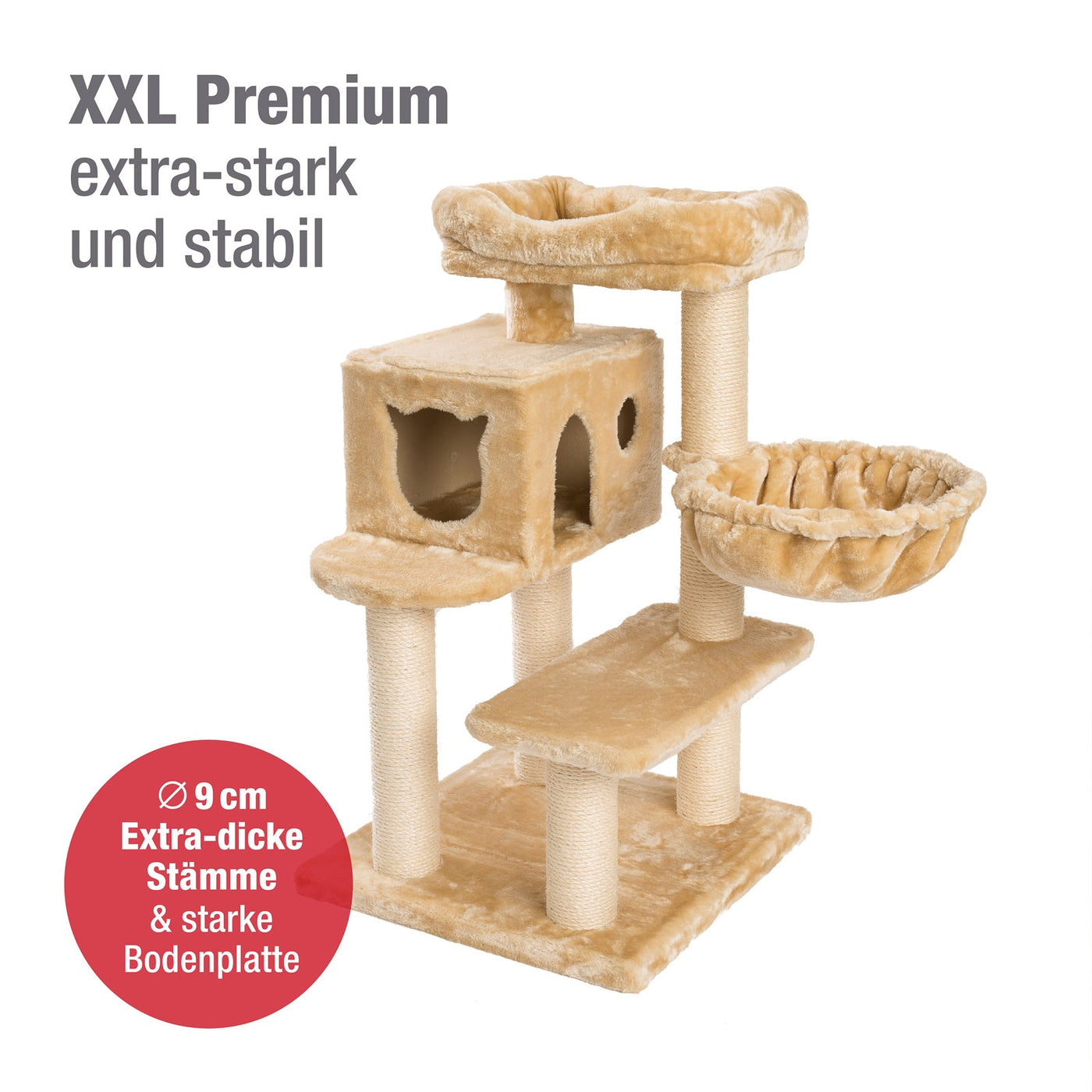 B-Ware: PCT6008, Premium Katzenbaum XXL H90cm, Stabil, Extra-Starke Bodenplatte und Dicke Stämme, Kuschelig-Weiches Soft-Plüsch, Höhle und Kuschel-Körbchen, PCT6008